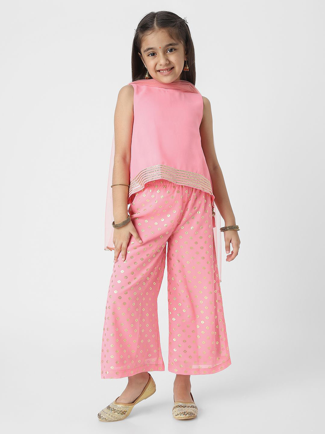 Nauti Nati Girls Printed Kurti Palazzo Set With Dupatta