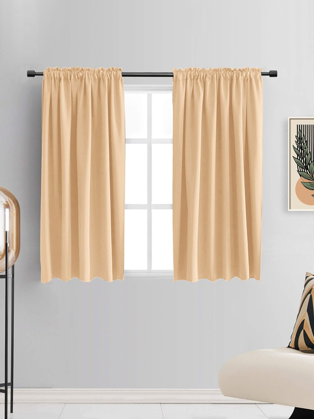 THE CONVERSION Beige 2 Pieces Satin Rod Pocket Window Curtains