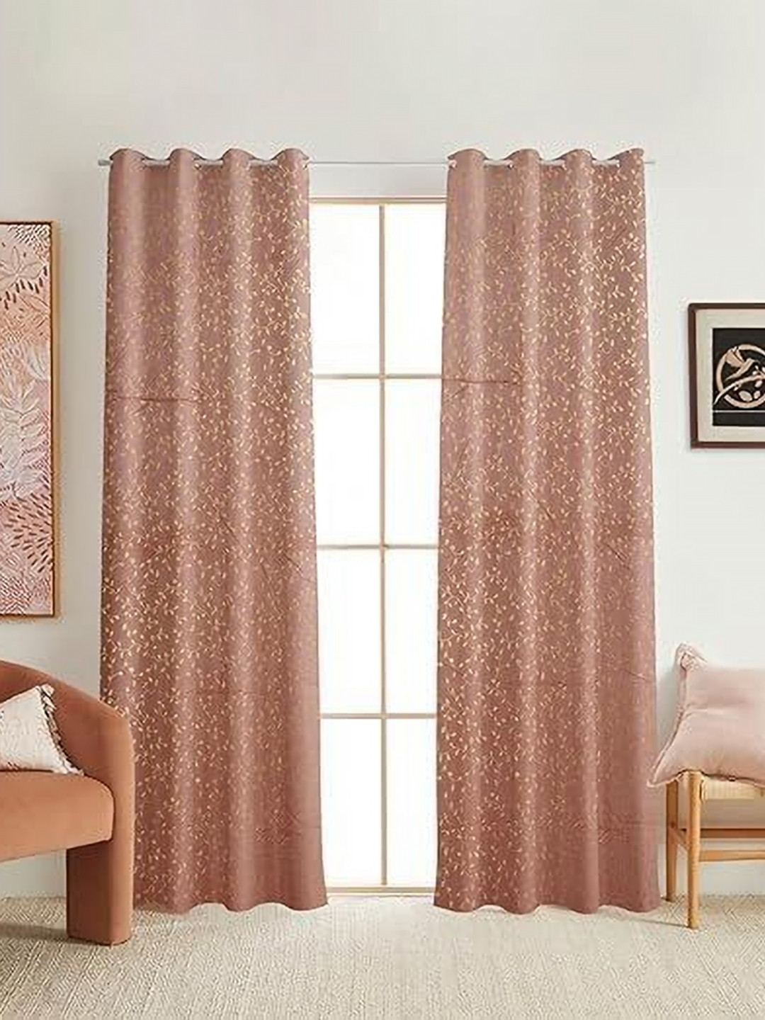 Banchmark Home Furnishings Pink 2 Pieces Floral Printed Velvet Black Out Door Curtains