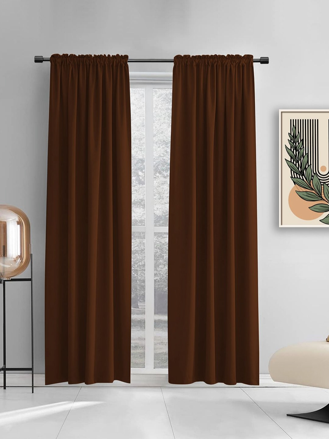 THE CONVERSION Coffee Brown 2 Pieces Satin Door Curtains