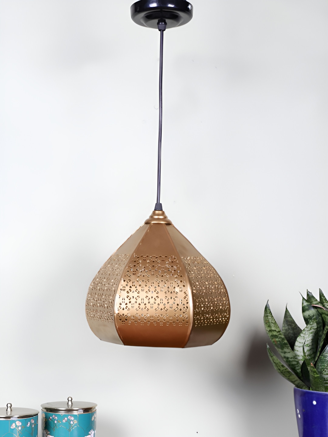 Devansh Gunmetal-Toned Textured Quirky Ceiling Lamp
