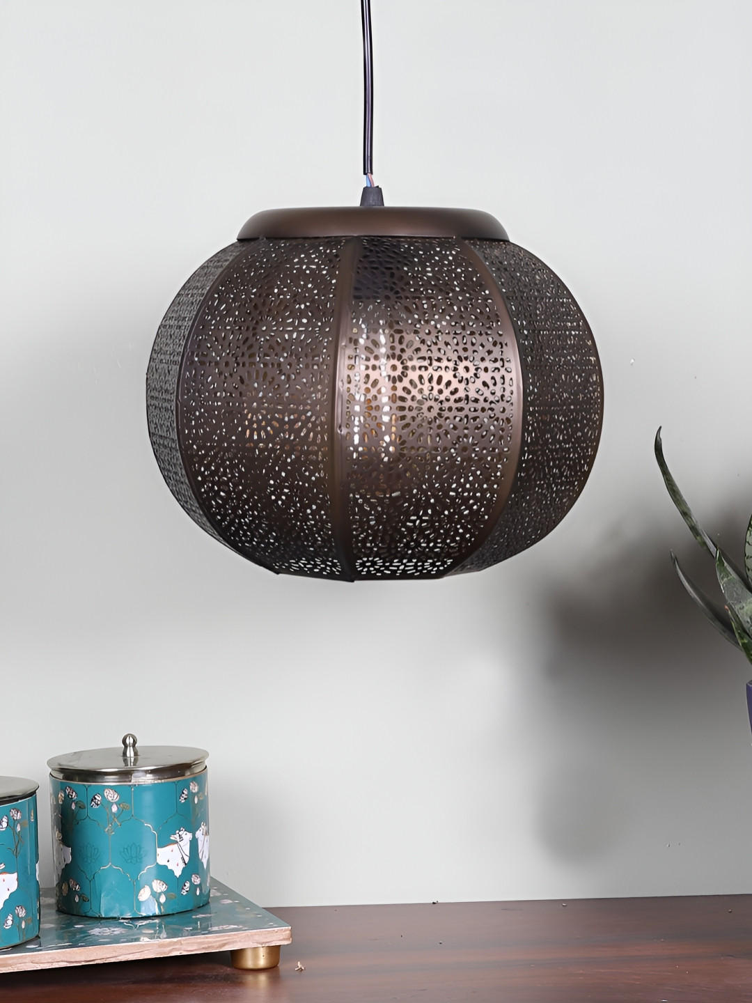 Devansh Gunmetal-Toned Textured Quirky Ceiling Lamp