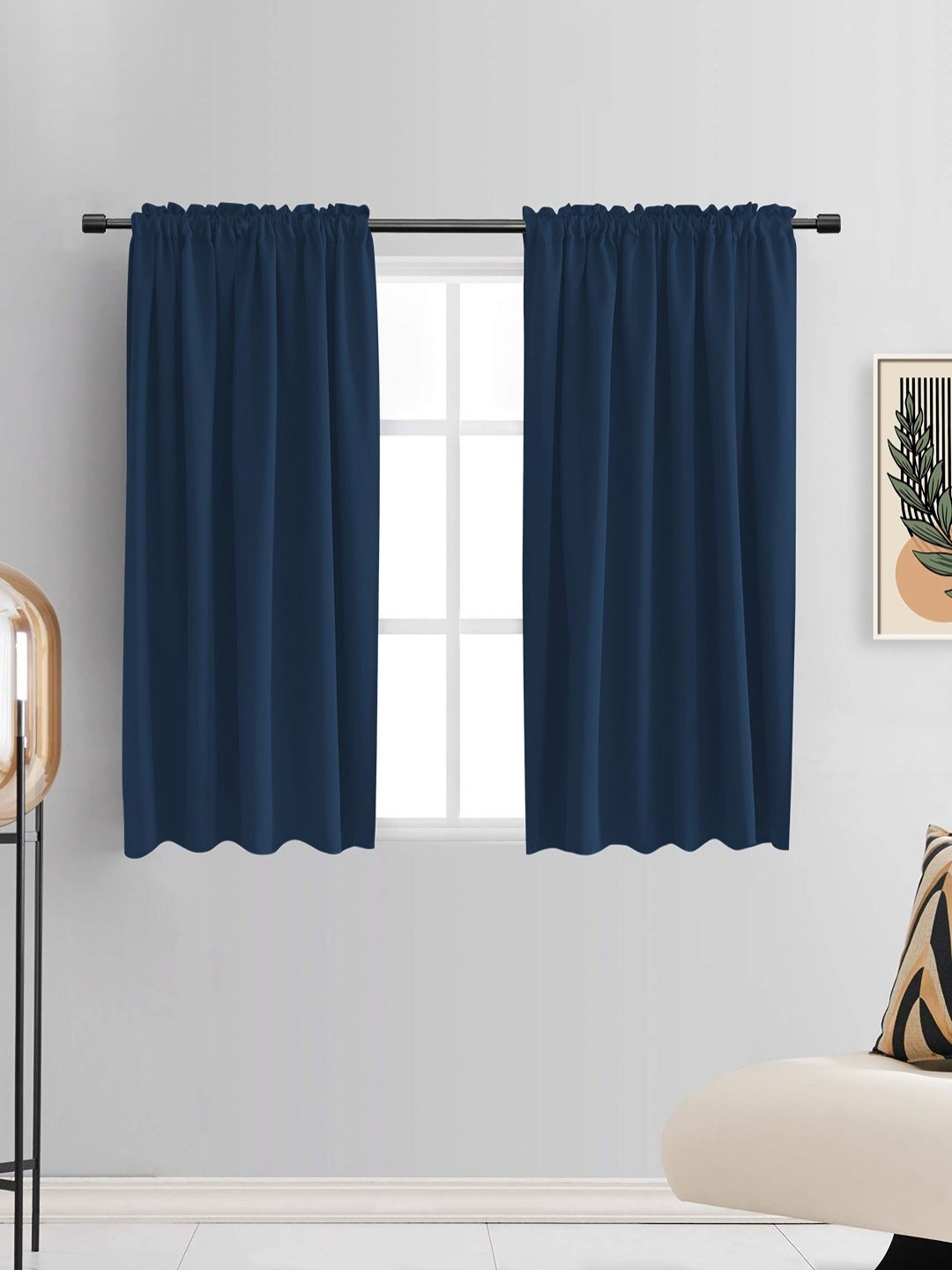 THE CONVERSION Navy Blue 2 Pieces Satin Rod Pocket Window Curtains