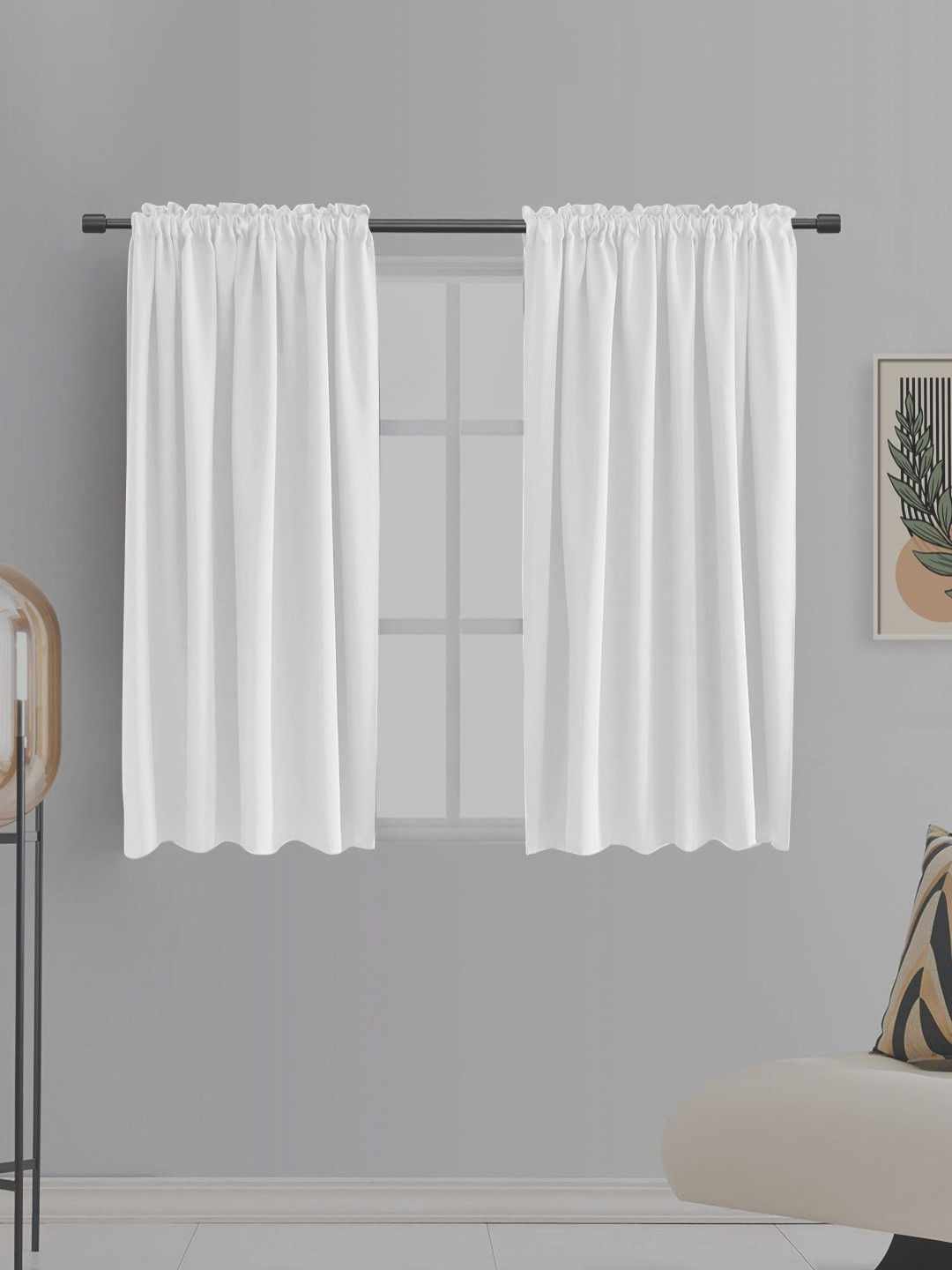 THE CONVERSION White 2 Pieces Satin Window Curtains