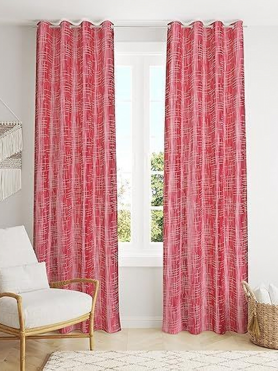 Banchmark Home Furnishings Peach-Coloured & White 2 Pieces Room Darkening Window Curtains