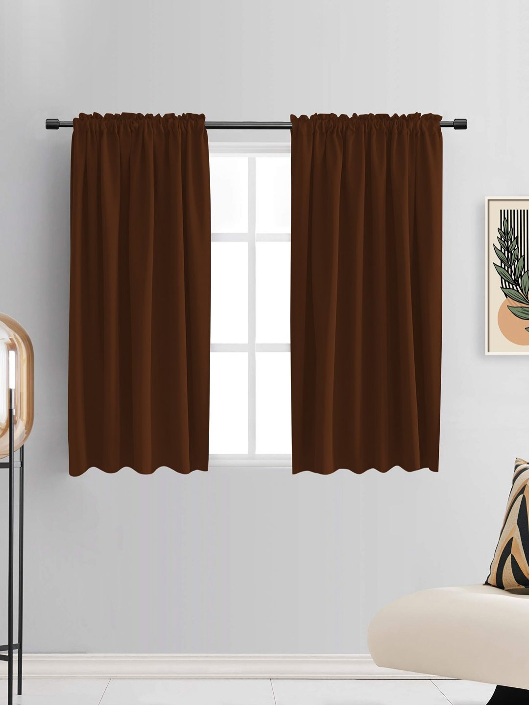 THE CONVERSION Coffee Brown 2 Pieces Satin Rod Pocket Window Curtains