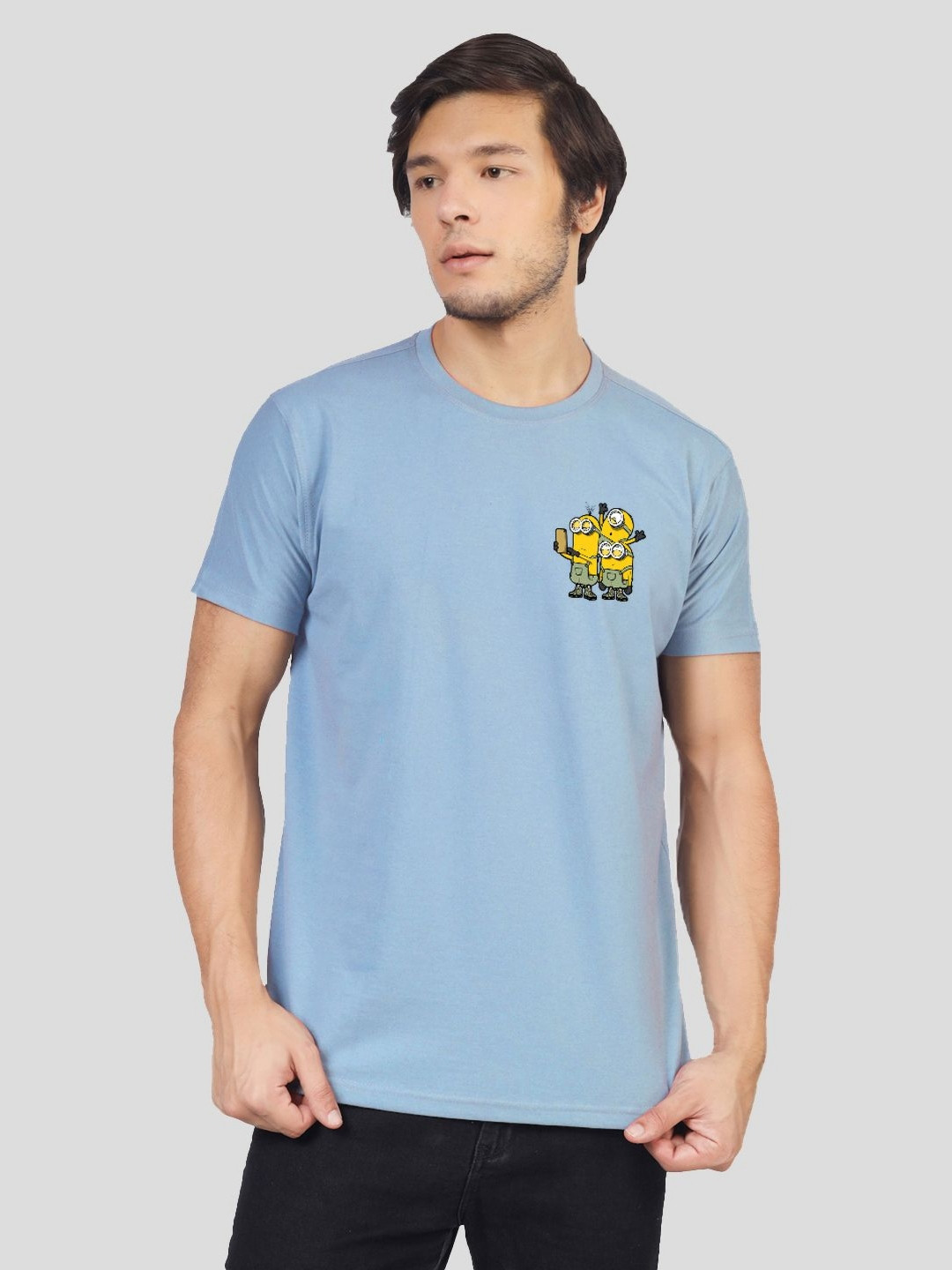 Greylongg Men Minions Graphic Printed Round Neck Cotton T-shirt
