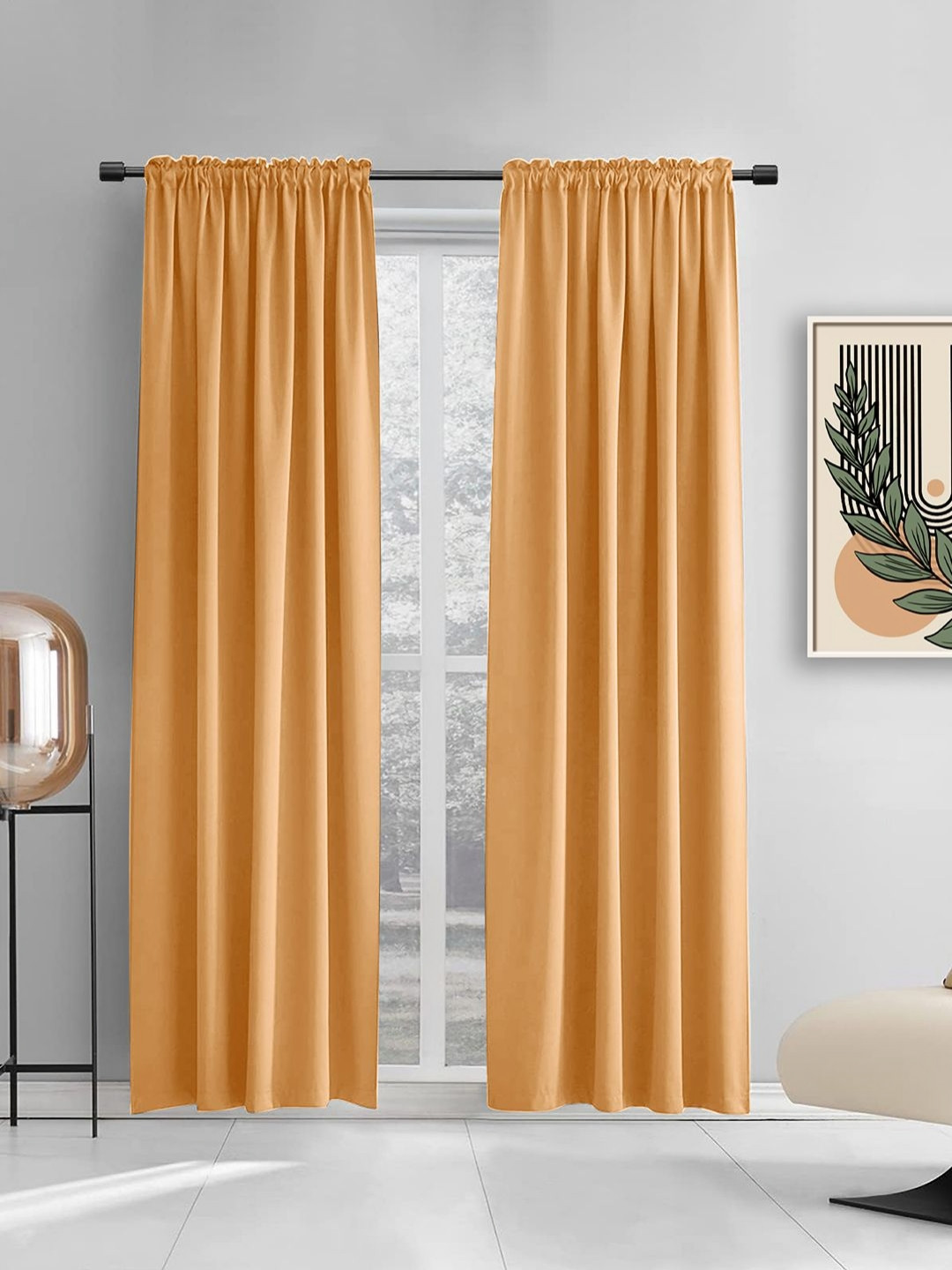 THE CONVERSION Gold-Toned 2 Pieces Satin Rod Pocket Door Curtains