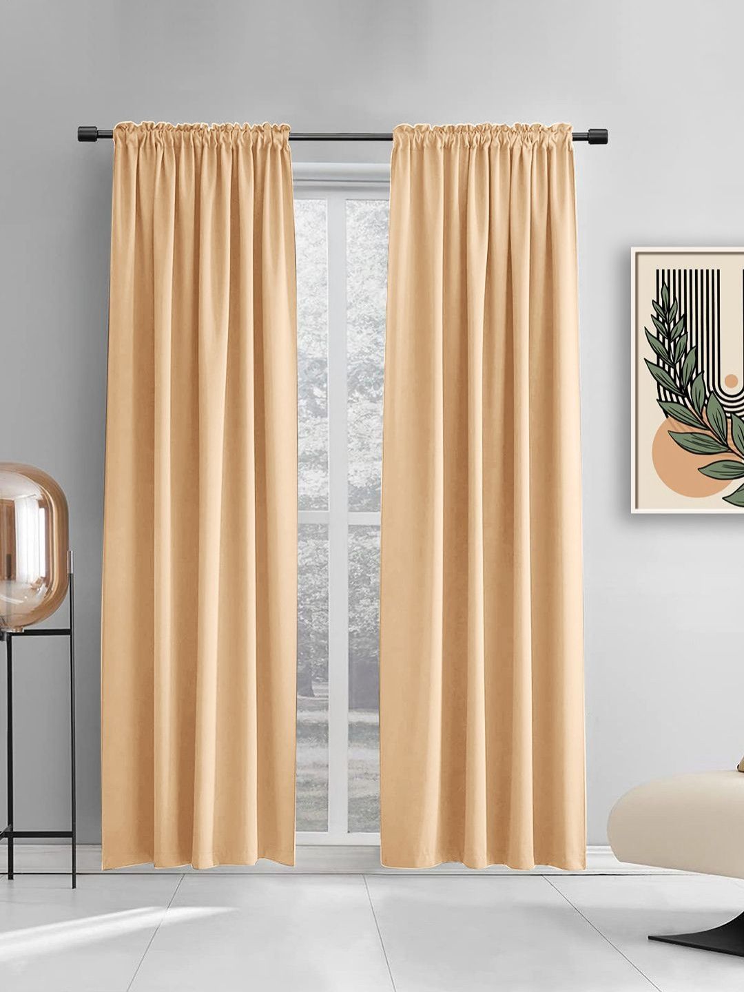 THE CONVERSION Beige 2 Pieces Satin Rod Pocket Long Door Curtains