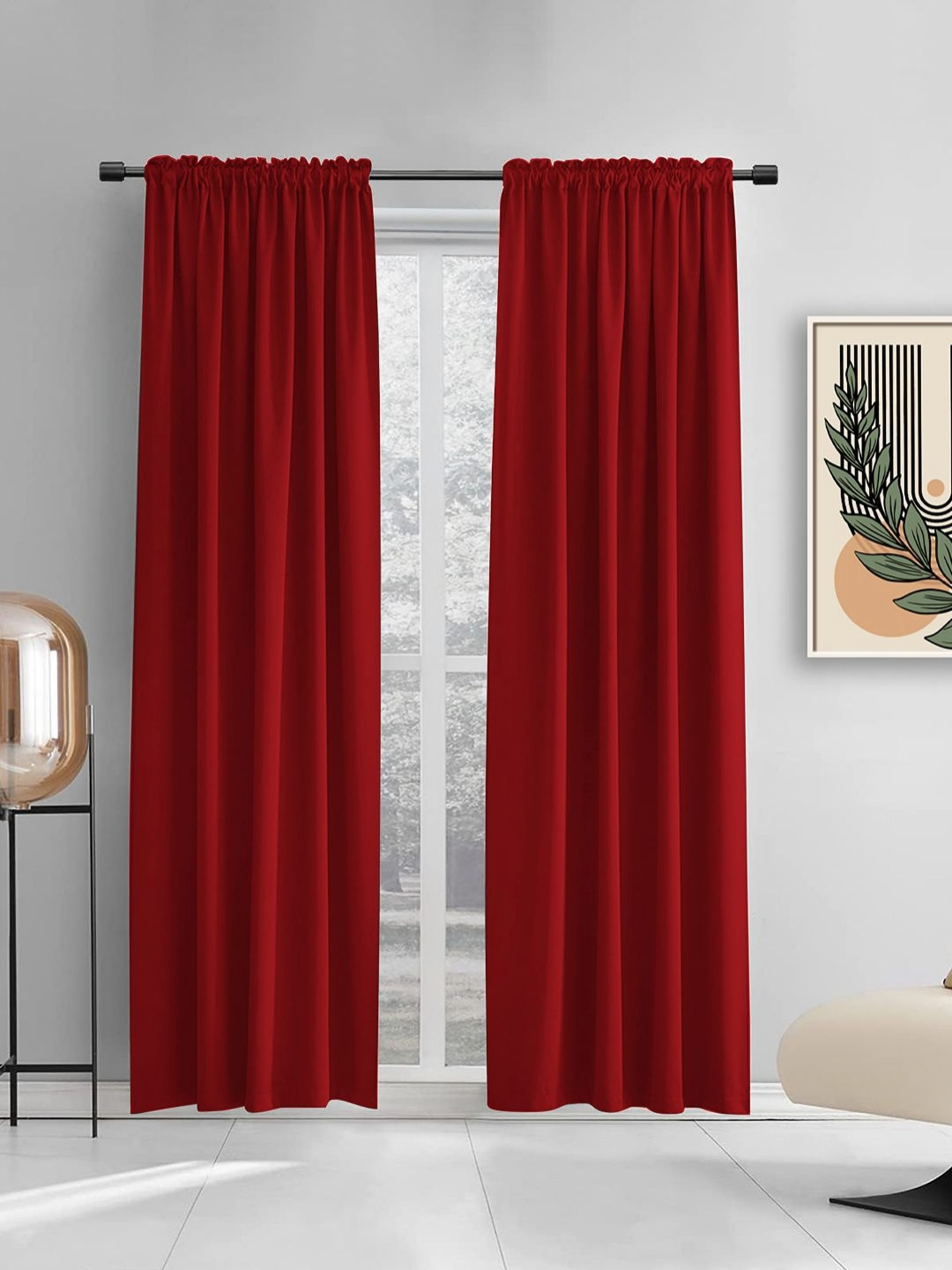 THE CONVERSION Maroon 2 Pieces Satin Rod Pocket Long Door Curtains