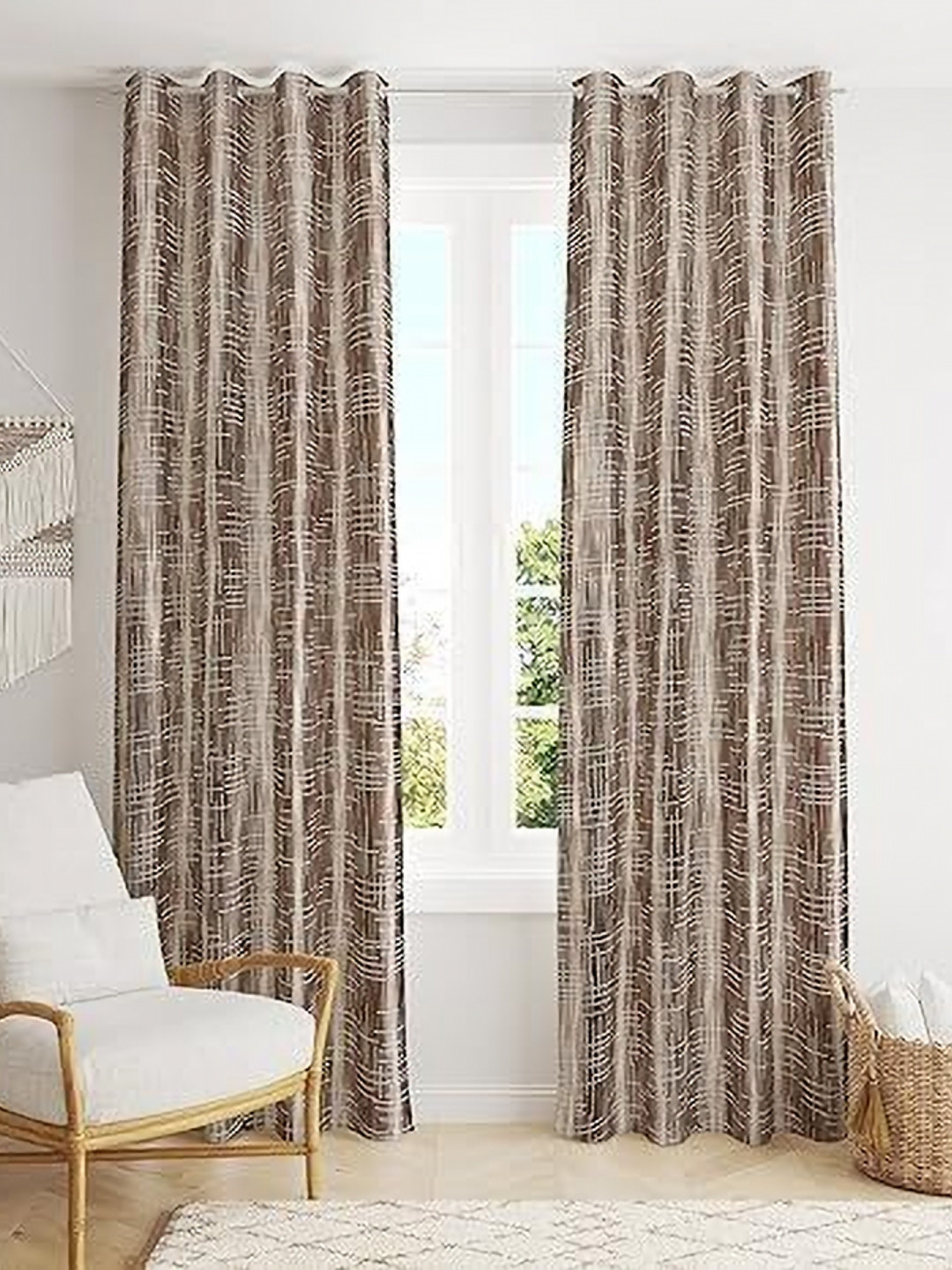 Banchmark Home Furnishings Brown 2 Pieces Abstract Room Darkening Long Door Curtains
