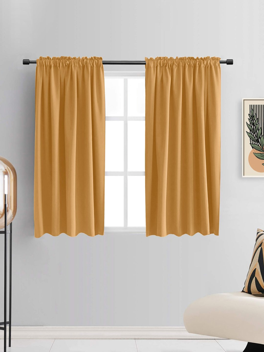 THE CONVERSION Gold-Toned 2 Pieces Satin Window Curtains