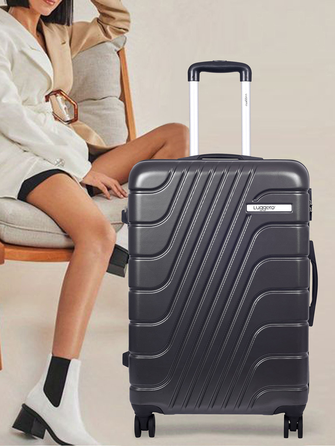 Luggero Textured 360-Degree Rotation Large Trolley Bag