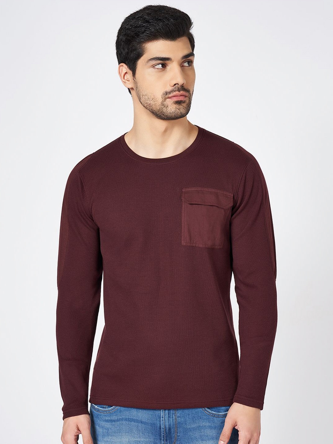 SF JEANS by Pantaloons Men Solid Round Neck Cotton Slim Fit T-shirt