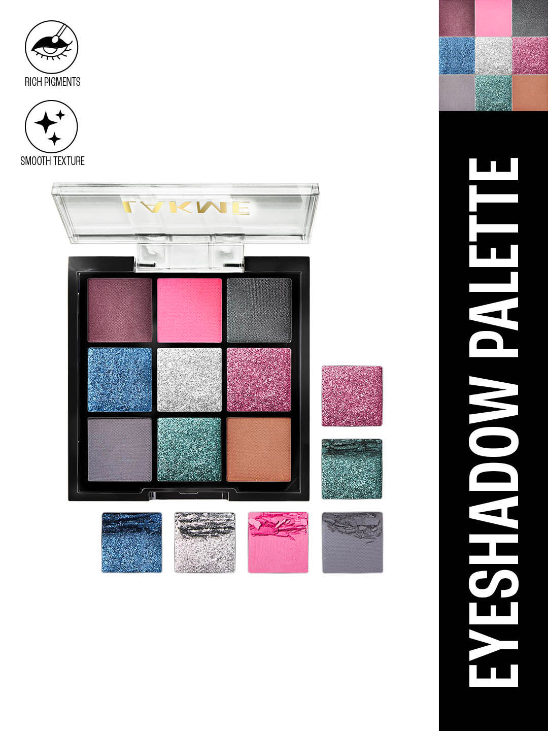 Lakme Ultimate Glam Eyeshadow Palette With 9 blendable shades 11.7g - Shimmer & Smoke