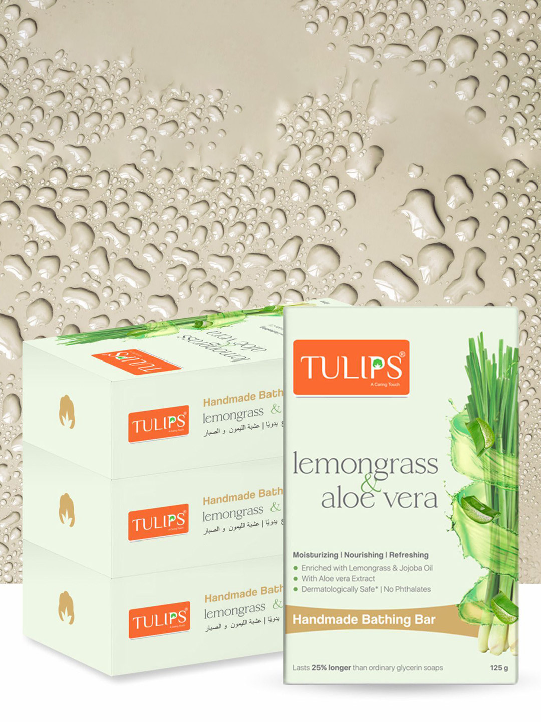 TULIPS Set Of 4 Moisturizing Bathing Bar Soap with Lemongrass & Aloevera - 125 g Each