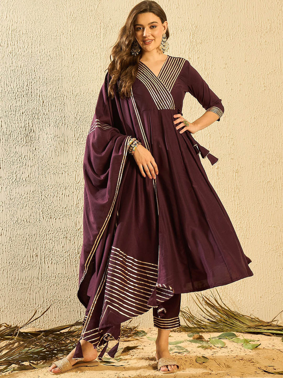 SERONA FABRICS Gotta Patti Pure Silk Anarkali Kurta with Trousers & Dupatta