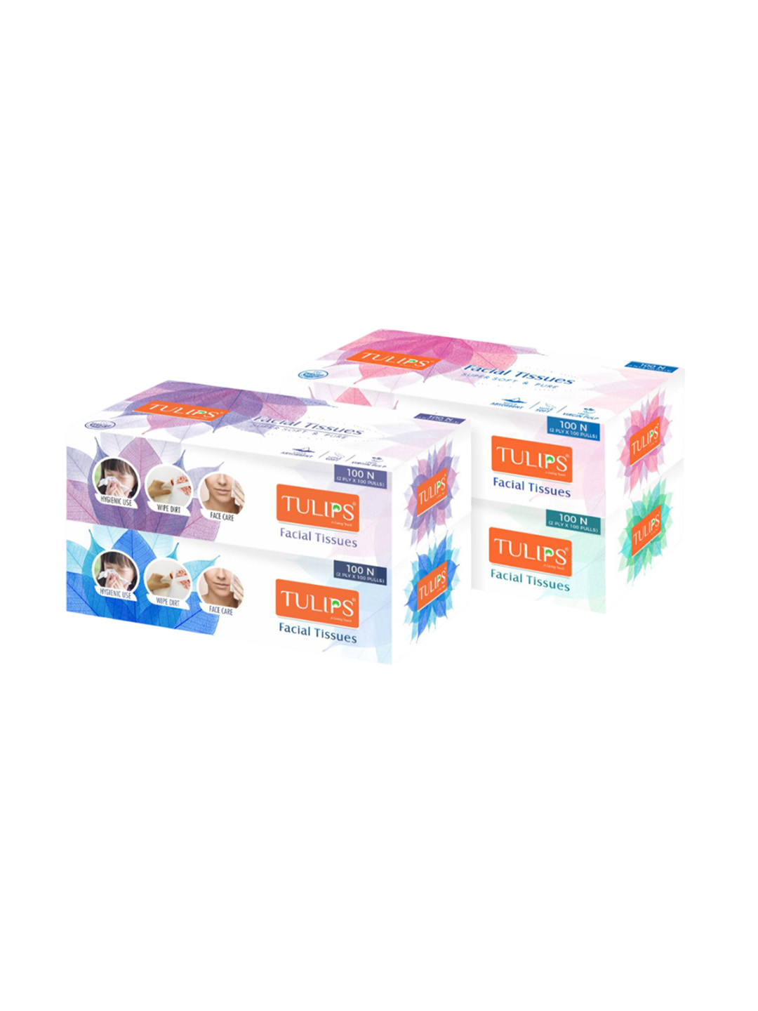 TULIPS Set Of 4 Facial Tissues 100 Pulls Each