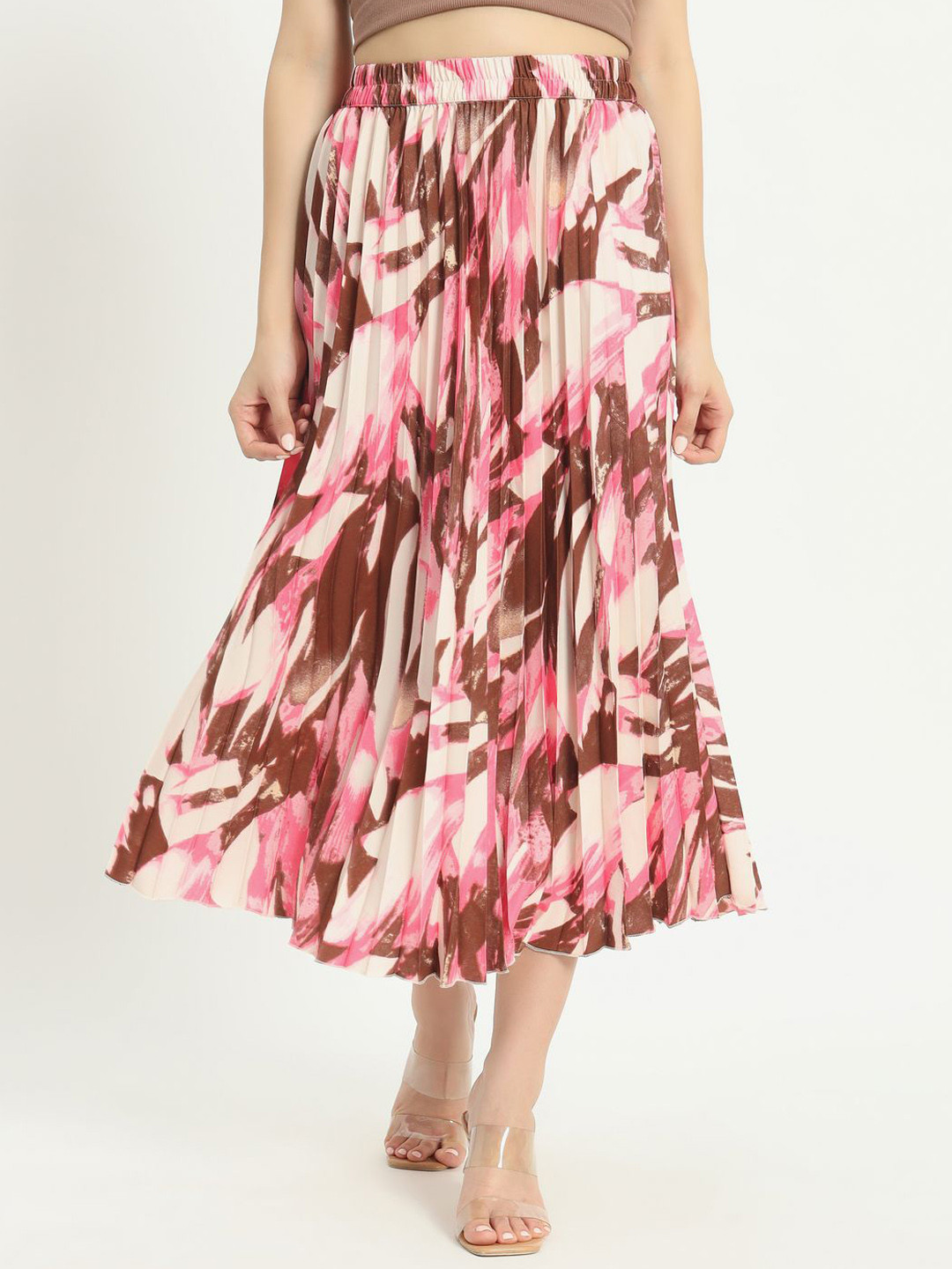 OTABU Women's Printed A-Line Flared Midi Skirt