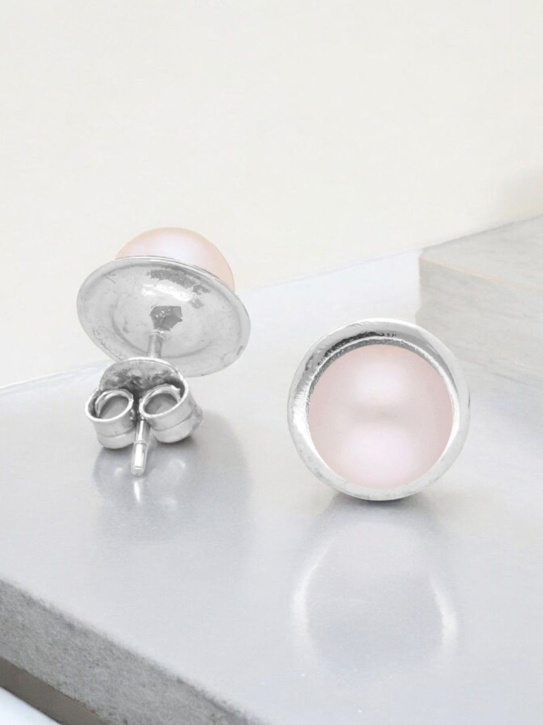 Sri Jagdamba Pearls Dealer Gauri 925 Sterling Silver-Plated Beaded Circular Studs
