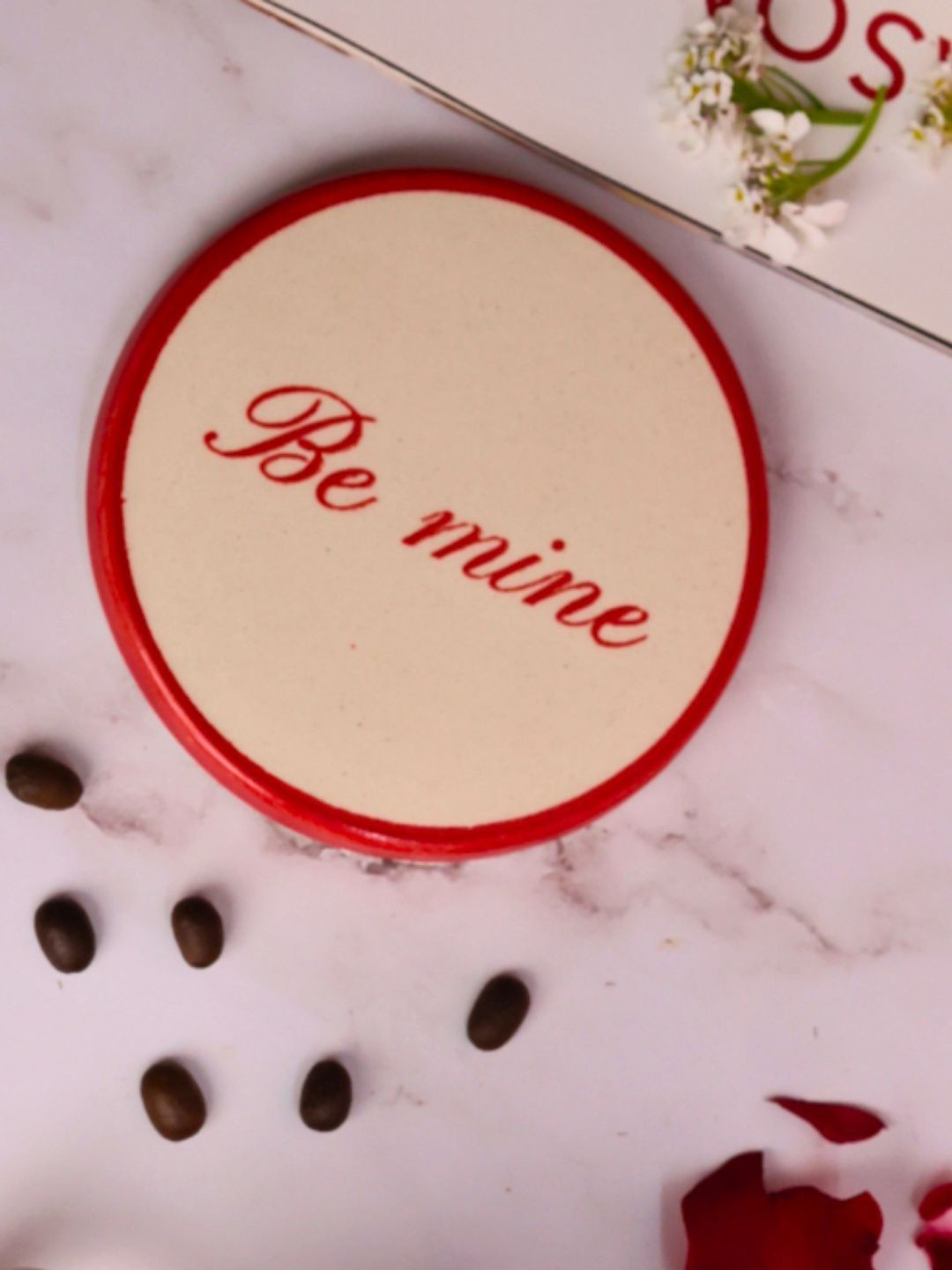 WEAVING HOMES Red & White Be Mine Printed Ceramic Coaster