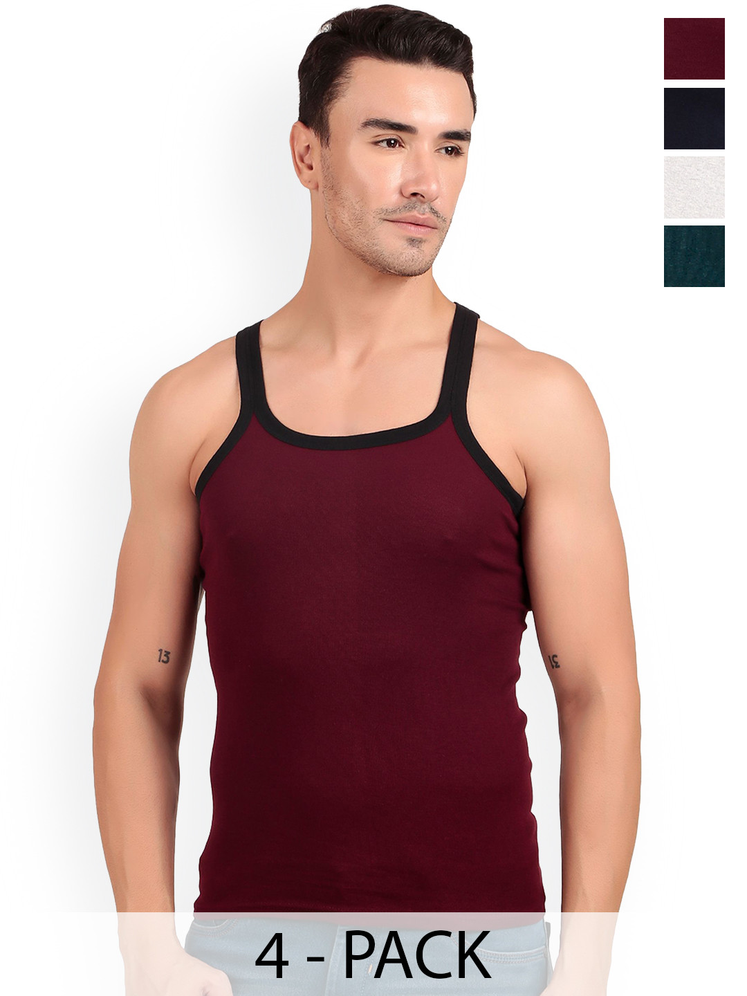 Inner element Pack Of 4 Cotton Sleeveless Gym Vests 121_GYMVEST_PK4_A_XS