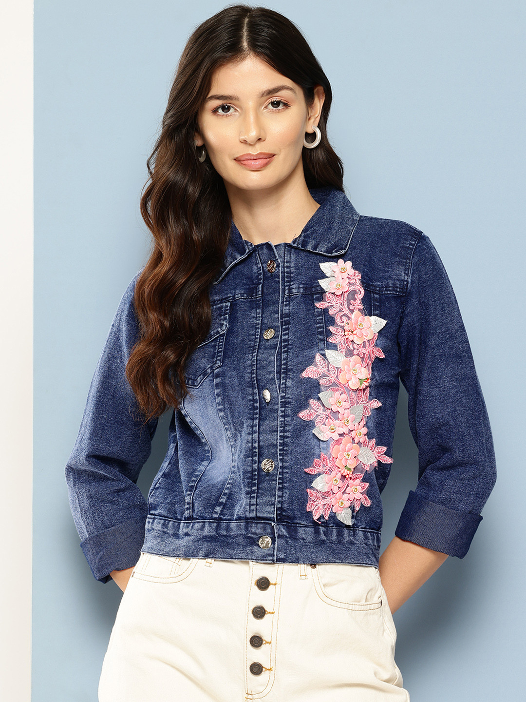 Aarika Lightweight Patch Work Crop Denim Jacket