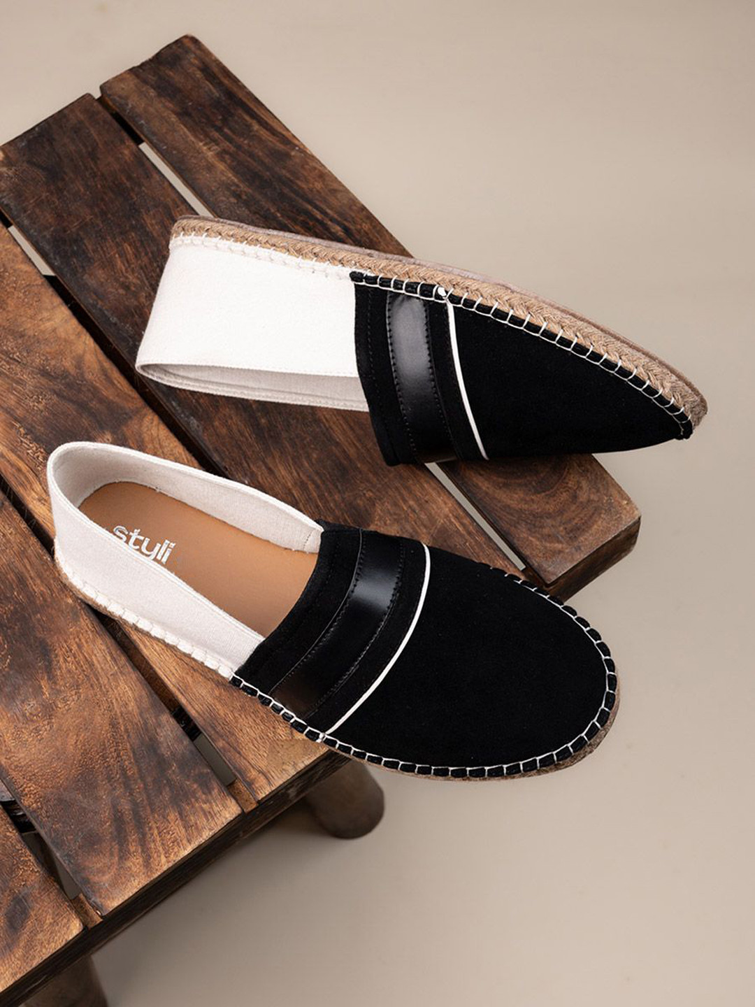 Styli Men Slip On Faux Suede Colorblock Espadrille