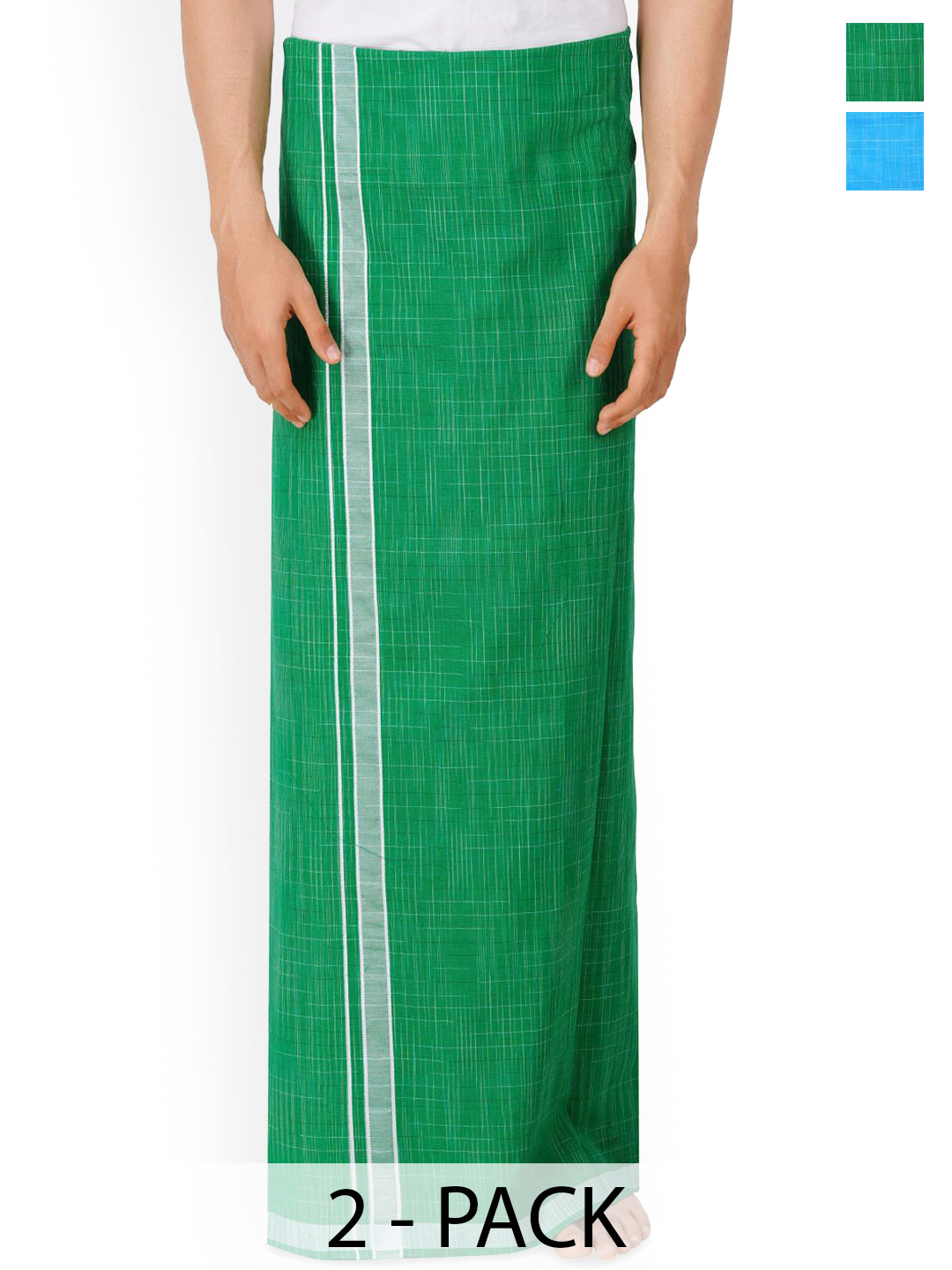 Ethazh Mens Cotton Color Dhoti With Matching Contrast Border  2 Pcs Combo Dhoti