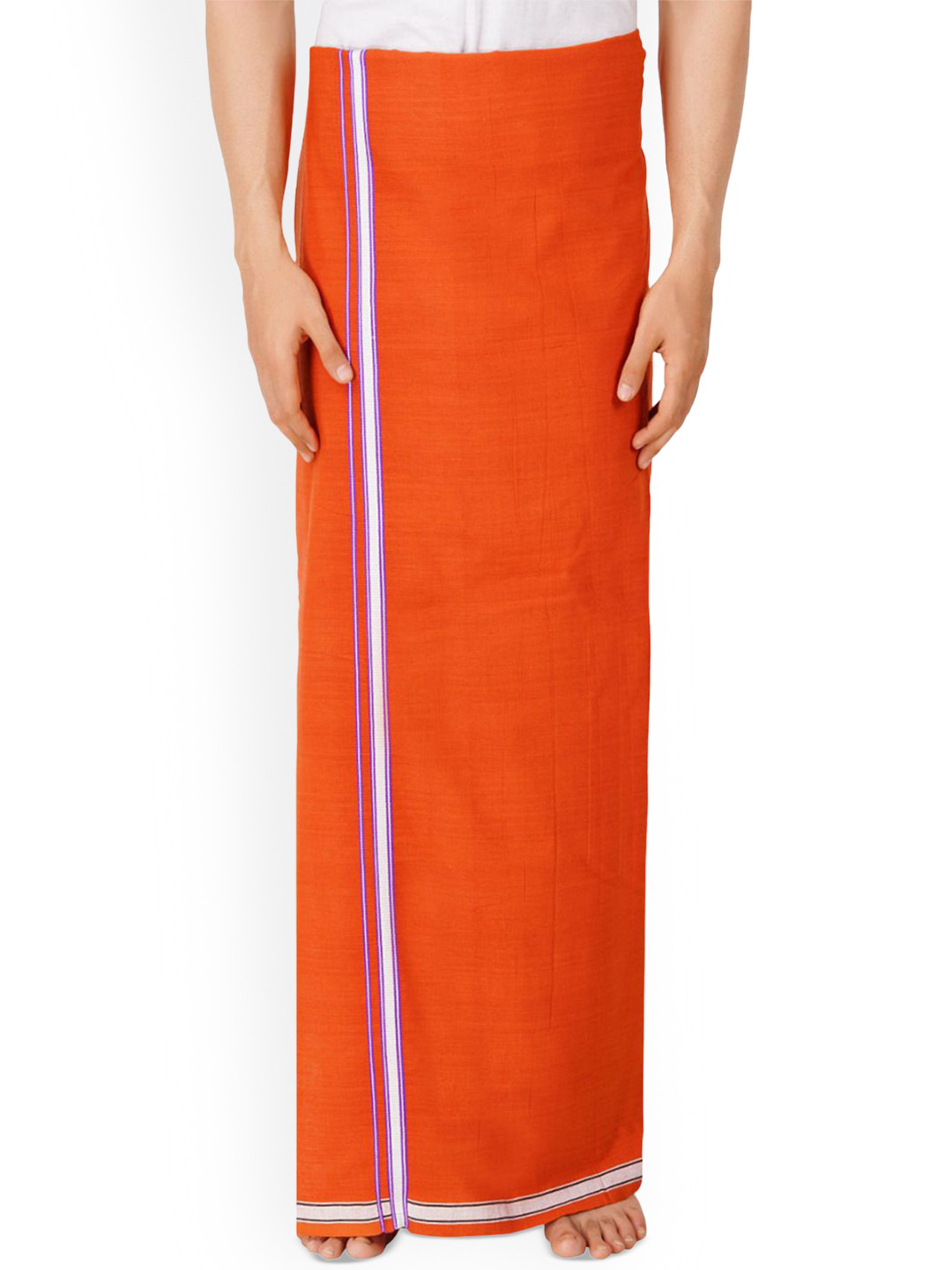 ETHAZH Mens Religious Cotton Color Dhoti With Matching Dark Border