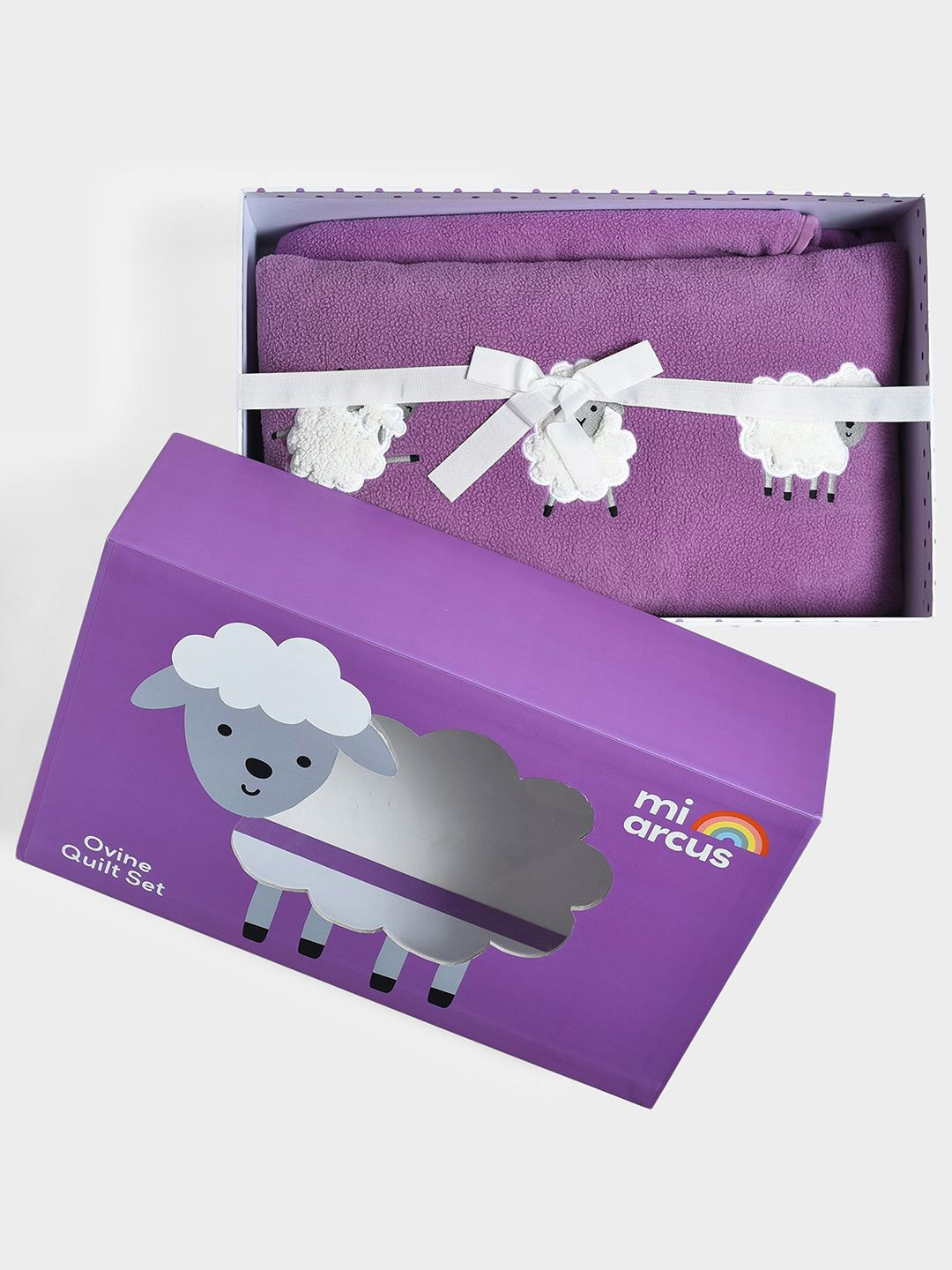 MiArcus Purple Solid Warm Blanket & Sheep Patchwork Pillow Set