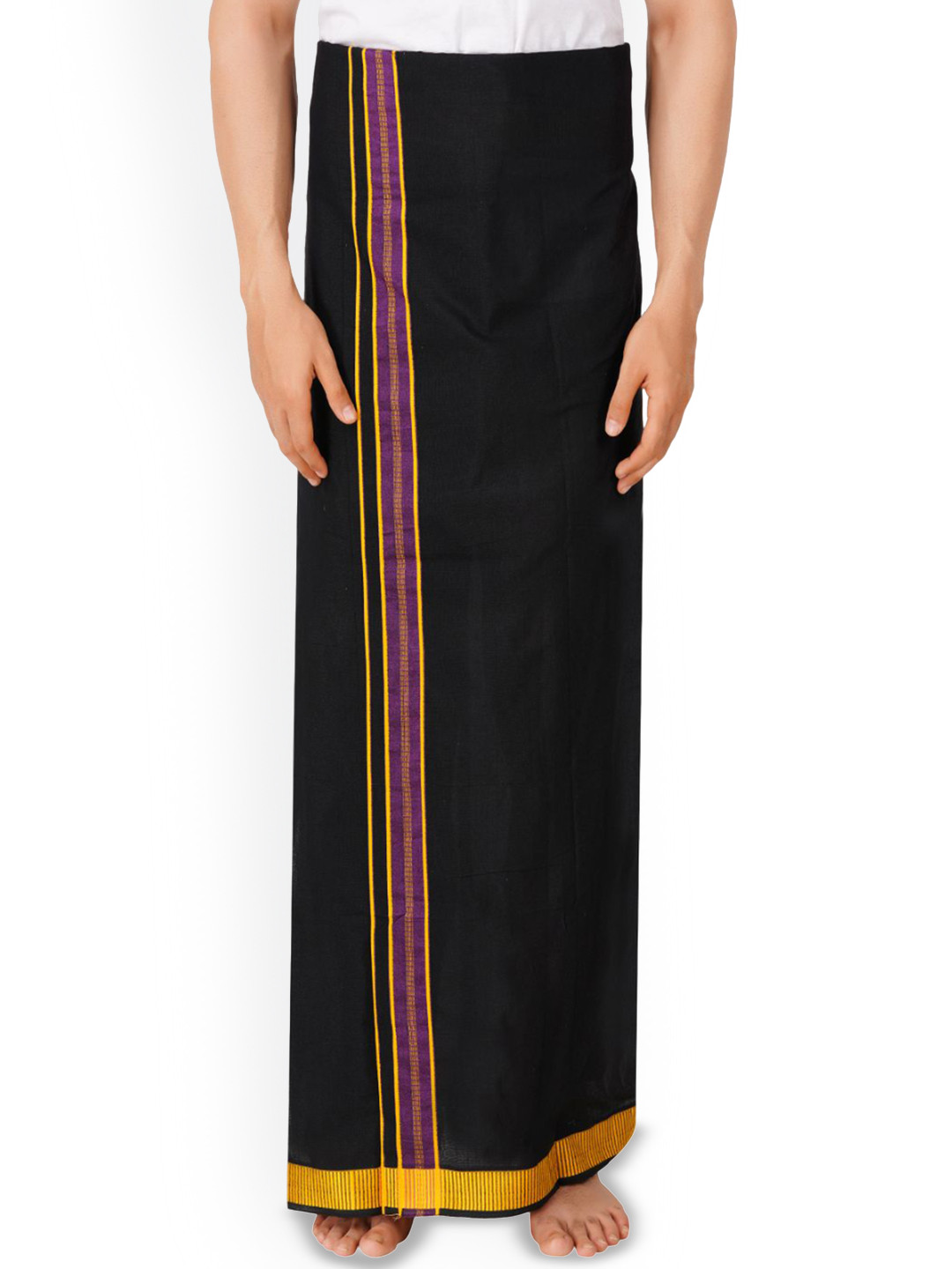 ETHAZH Men's Black Color With Fancy Border Dhoti