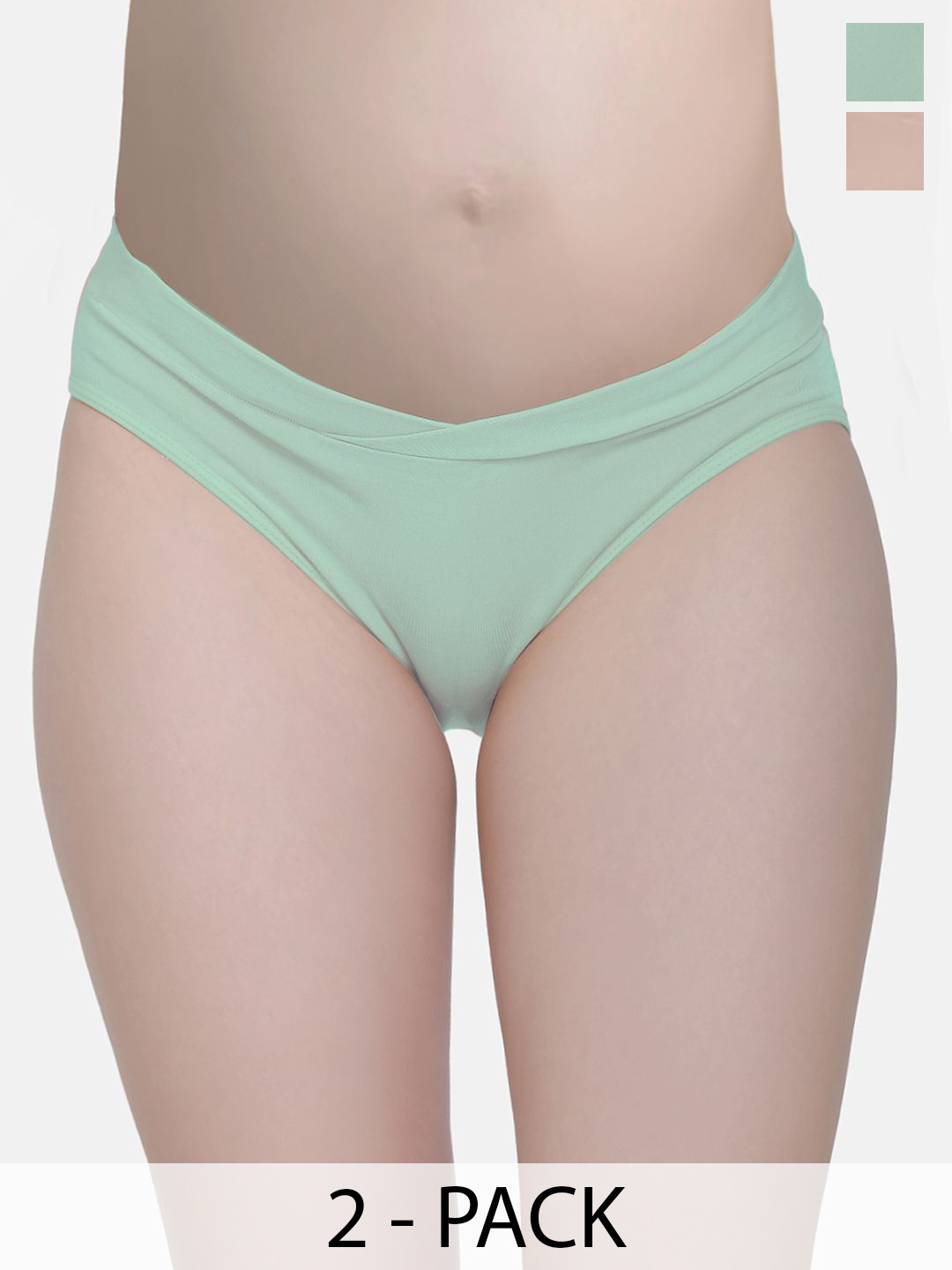 MAMMA PRESTO Women Pack Of 2 Low-Rise Maternity Briefs MPU2-28 BEGGRN-IS24