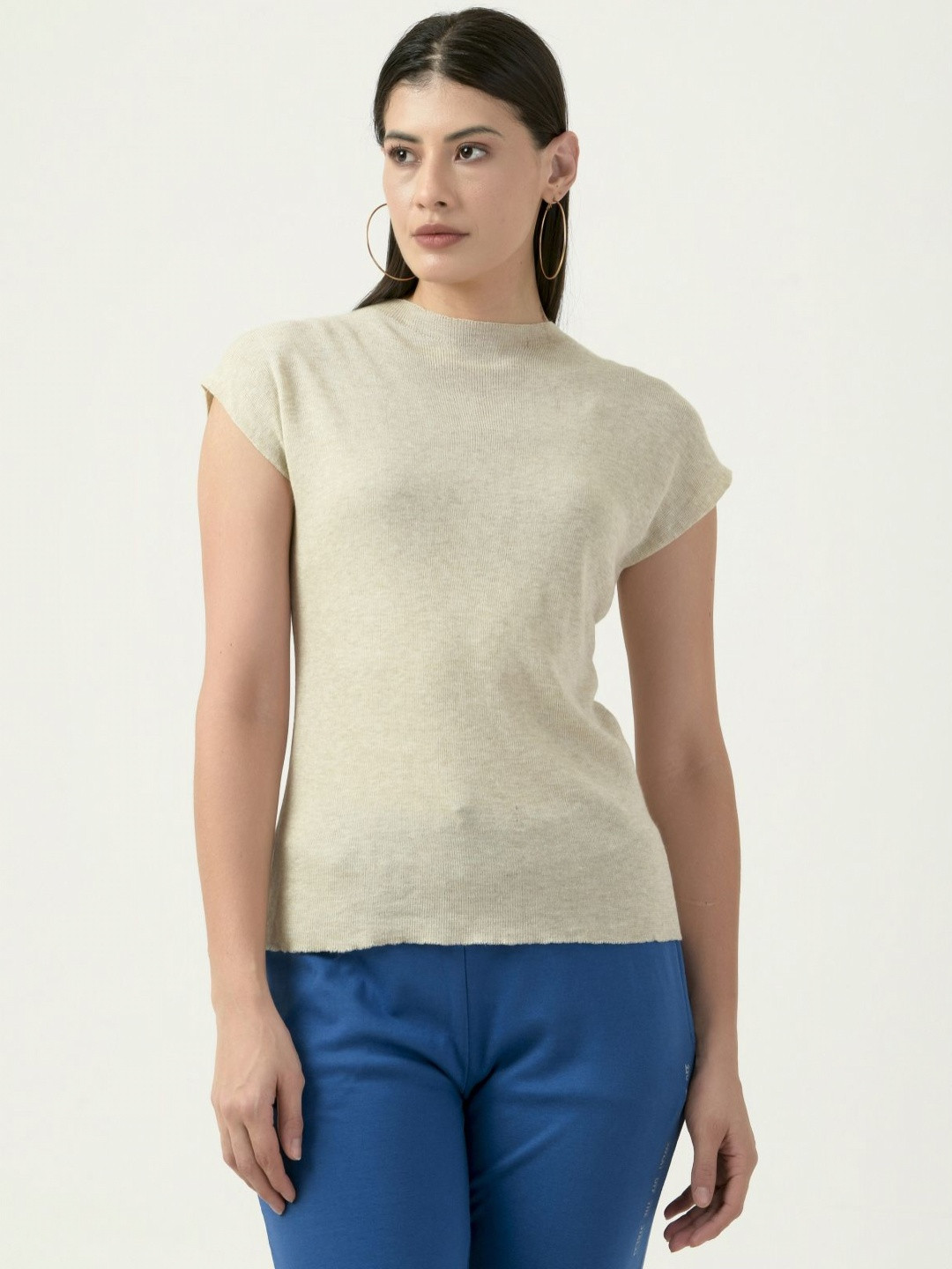 Albion By CnM Women Solid Round Neck Cotton Fitted Top