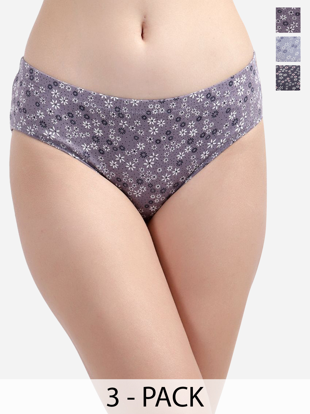 CANNY FIT Women Pack Of 3 Printed Low-Rise Cotton Hipster Briefs