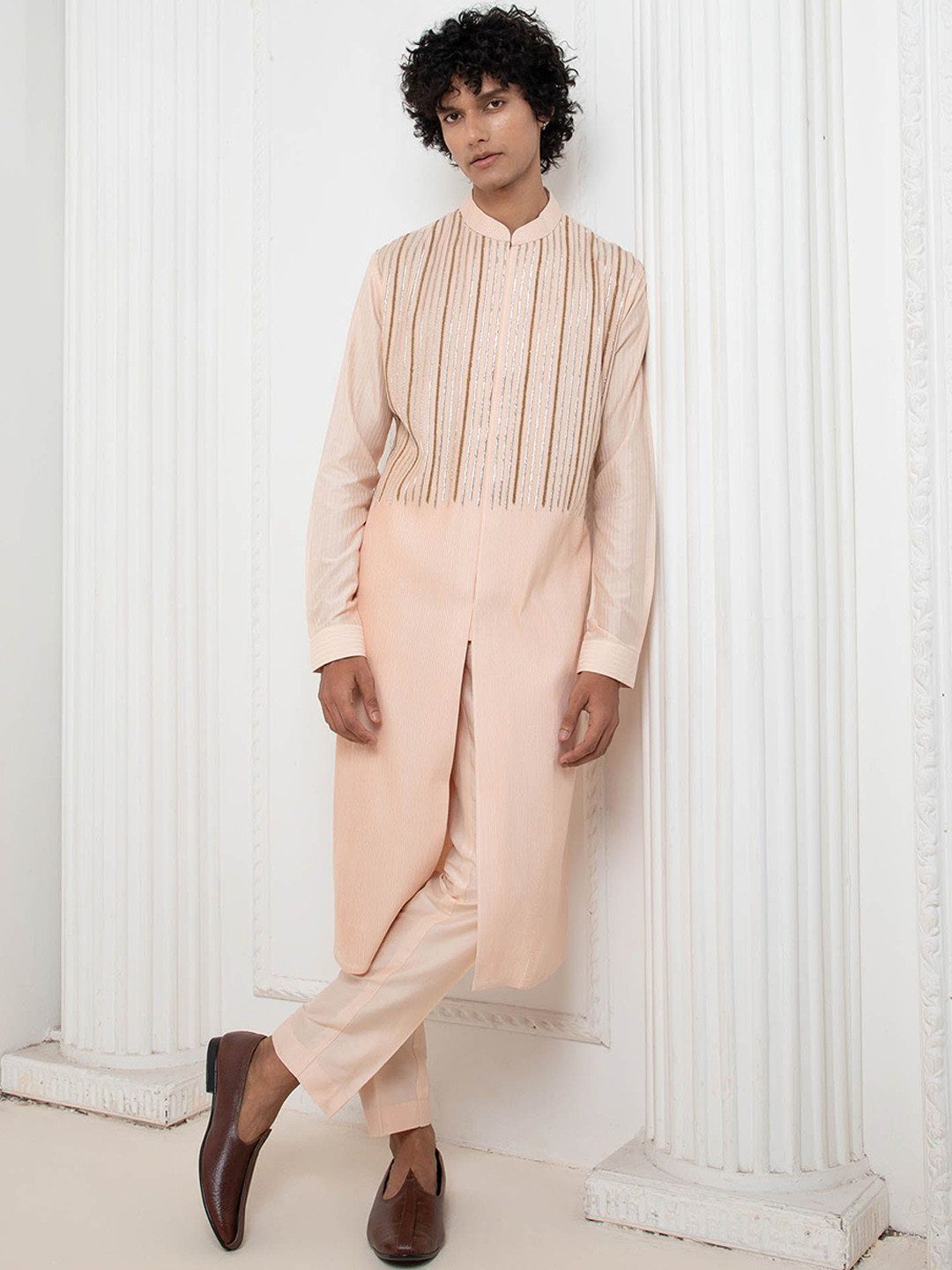DARSHIKA MENSWEAR Embellished Yoke Design Regular Zardozi Kurta With Pyjama