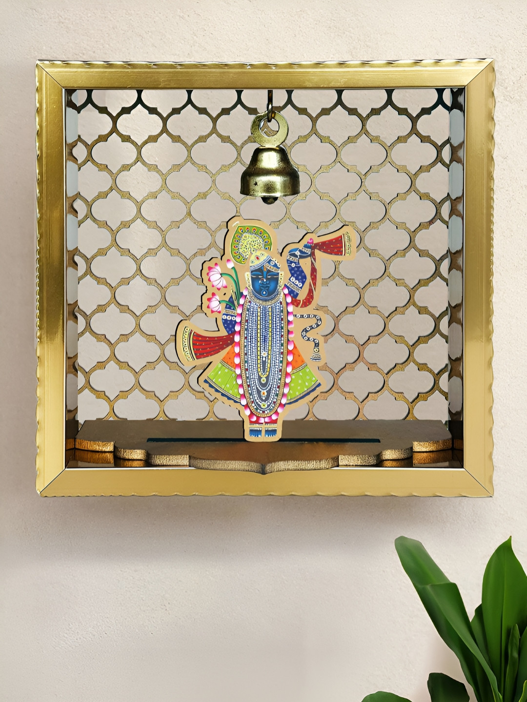 Art Street Gold-Toned & Blue Shreenath Ji Small Pooja Mandir Wall Hanging