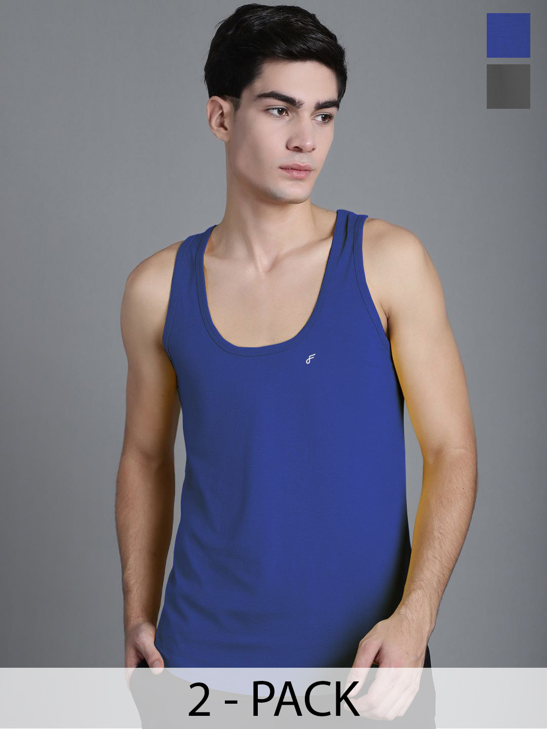 FBAR  Solid Cotton Anti-Bacterial Gym Innerwear Vests Pack Of 2 FBC-05-41-Blue::Grey