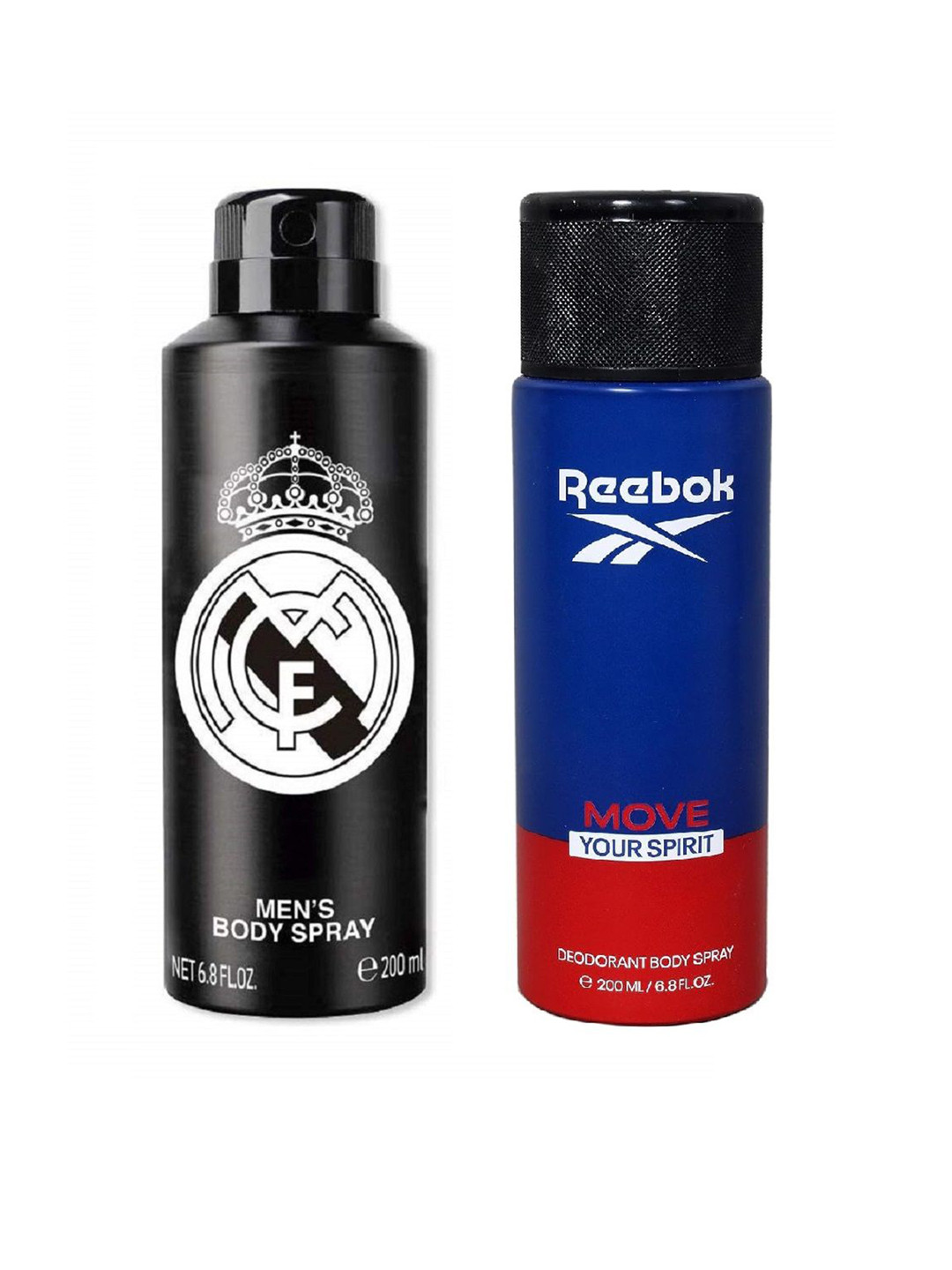 Real Madrid Set Of 2 Black & Reebok Move Your Spirit Deodorant - 200ml Each