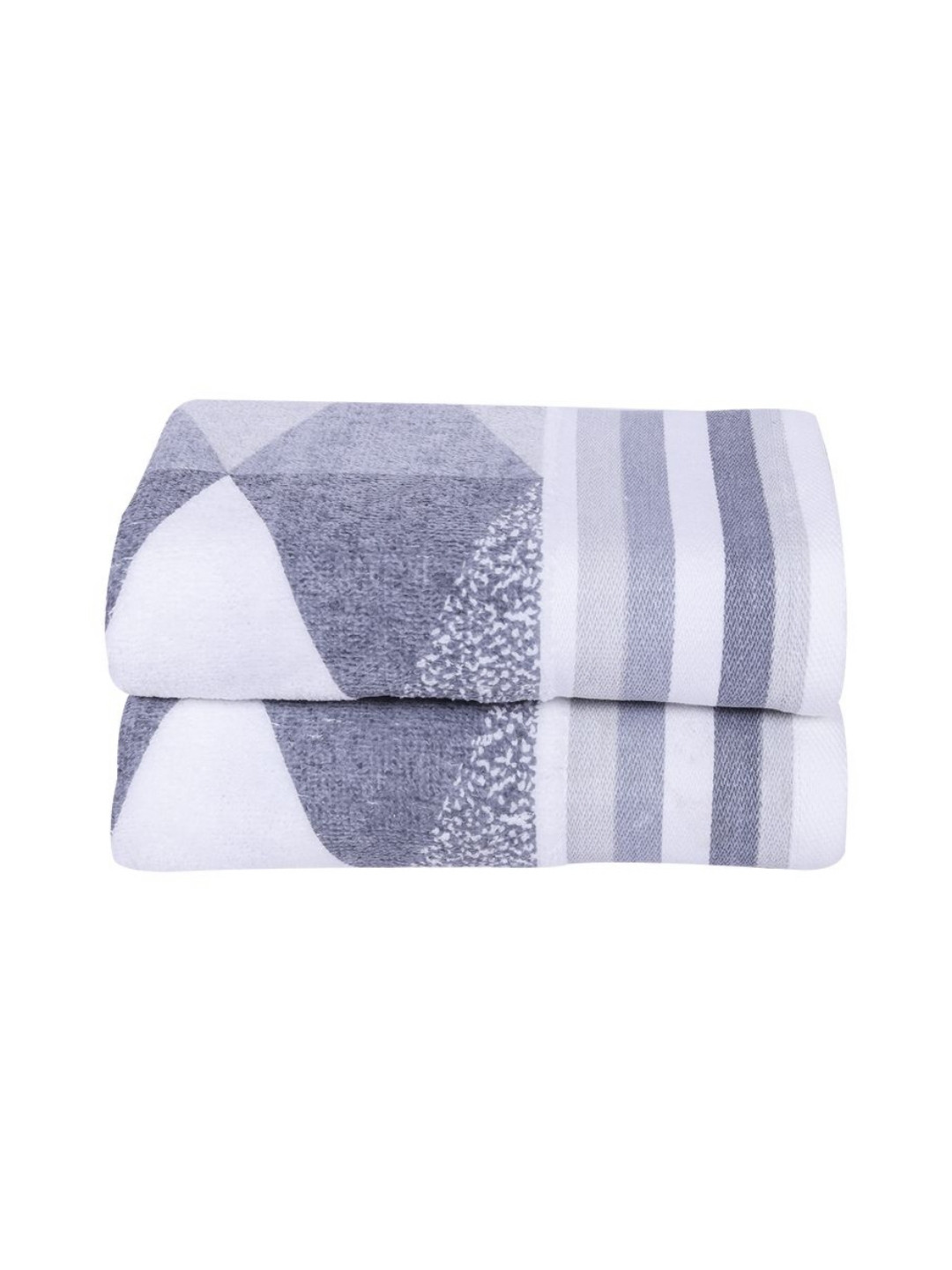RANGOLI Grey & White 2 Pcs Patterned Cotton 500 GSM Hand Towels