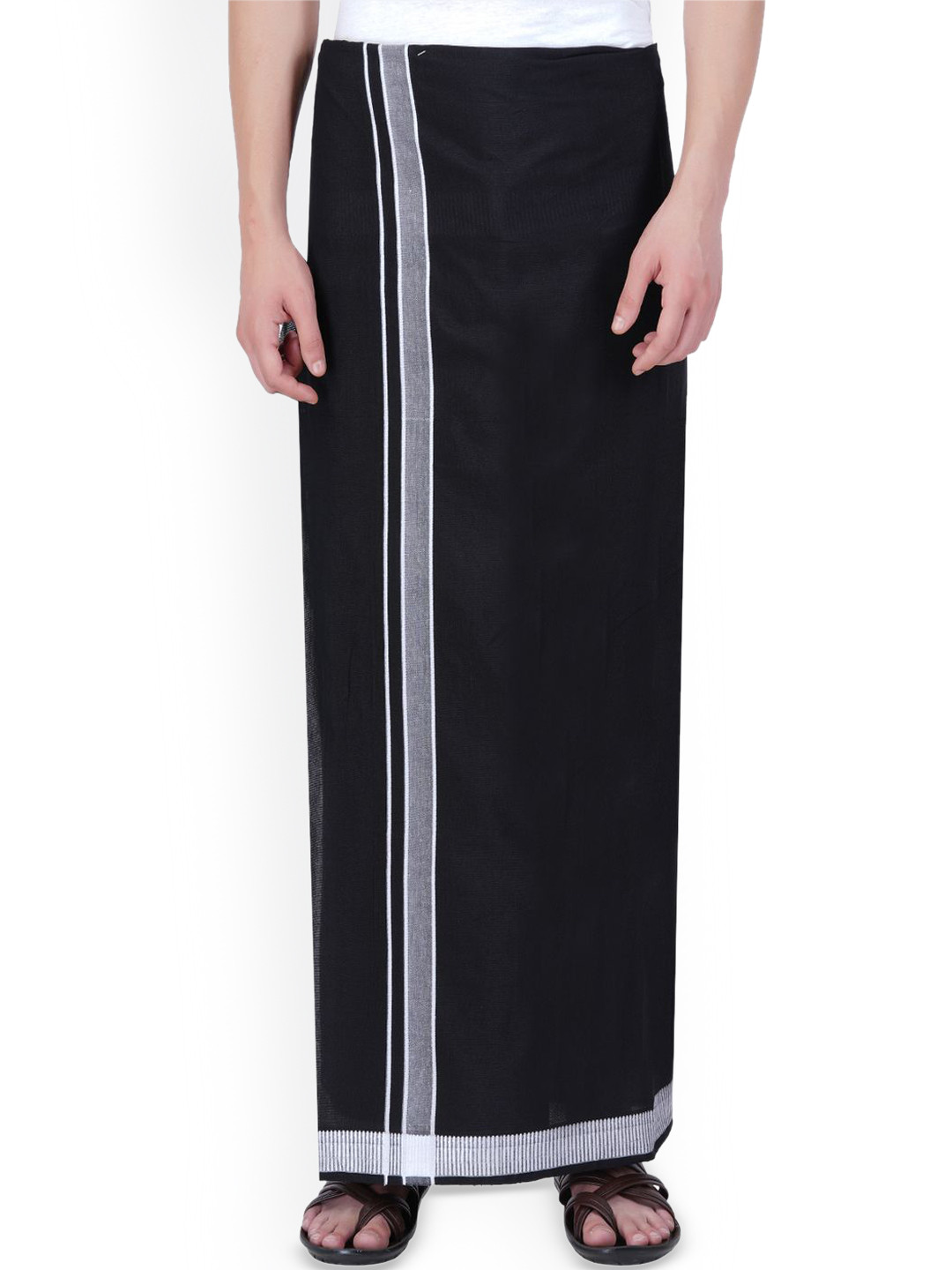 ETHAZH Men Silver Star Border Fancy Dhoti - Silver Border