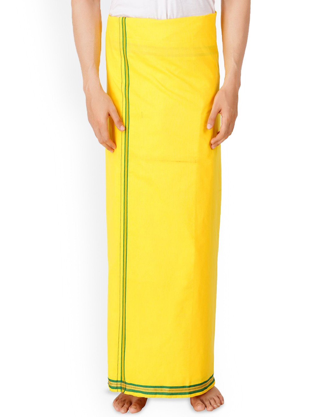 Ethazh Men Solid Dhotis With Matching Dark Border