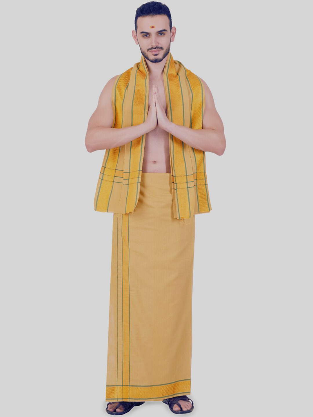 Ethazh Free Size Men's Cotton Dhoti and Angavastram/Towel Set