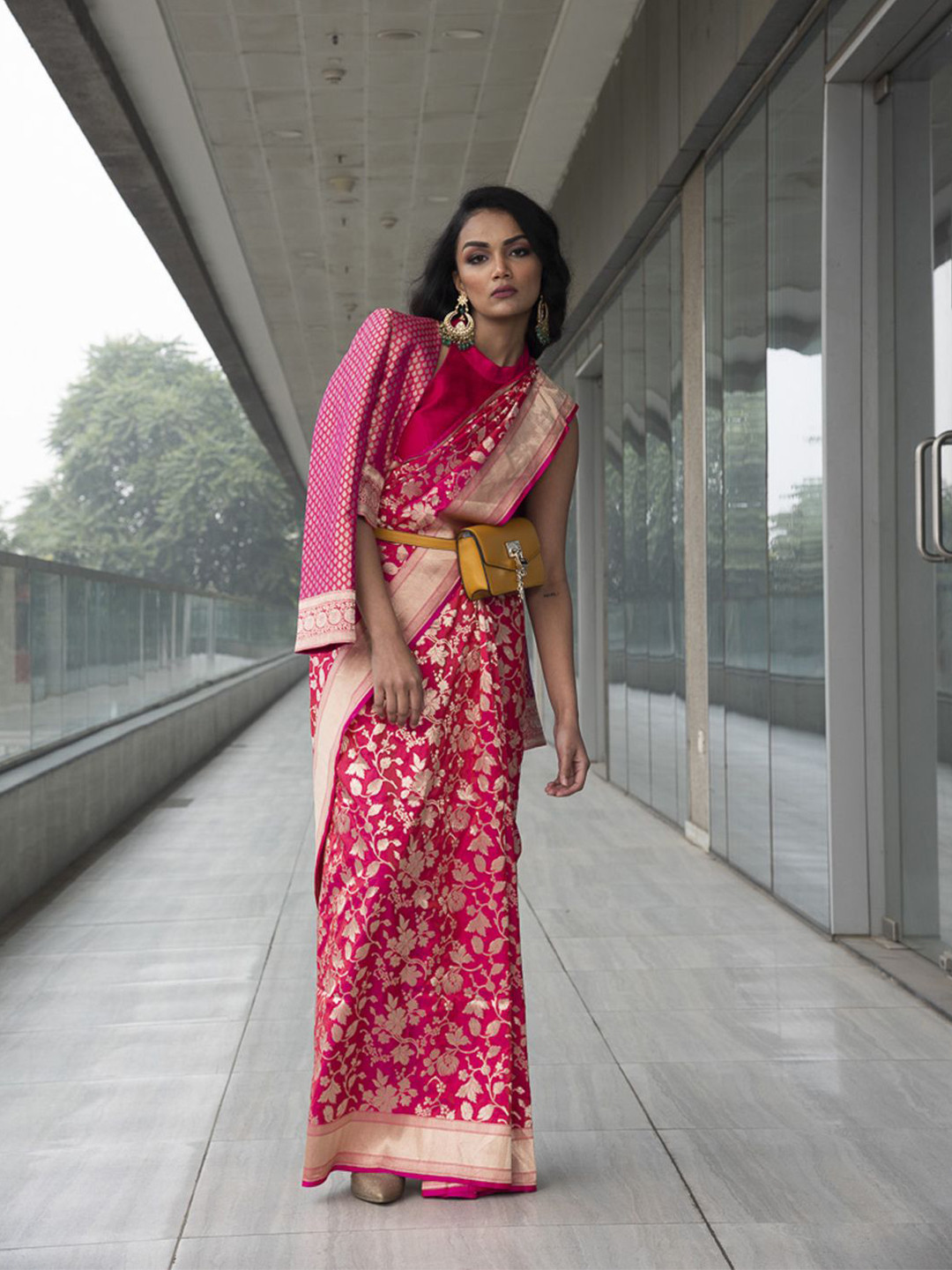 Neha Tarun Woven Design Zari  Saree with Halter Neck Blouse & Brocade Jacket.