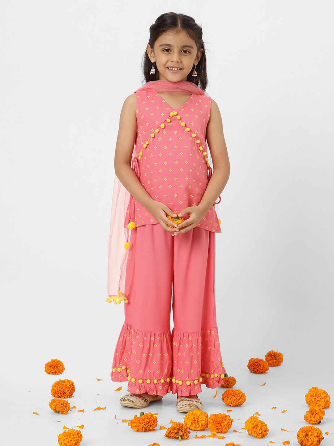 Nautinati Girls' Printed Sleeveless Sharara Set with Dupatta
