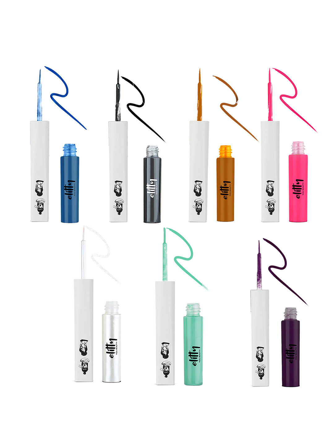 Elitty Pack Of 7- Pcs Long Lasting Waterproof Eyeliner- 28ml - Brown Girl Combo