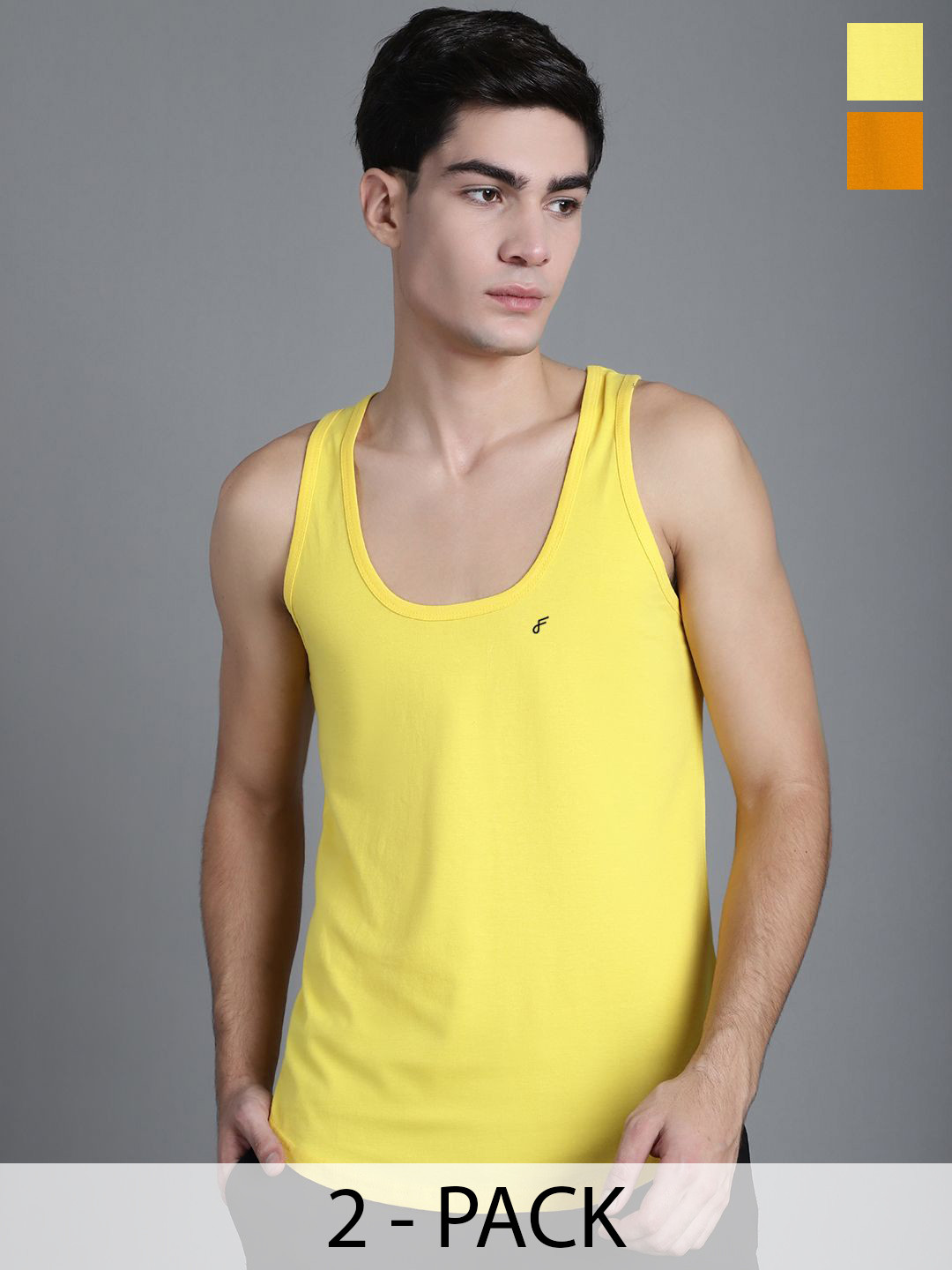 FBAR  Solid Cotton Innerwear Vests Pack Of 2 FBC-06-26-Yellow::Mustard