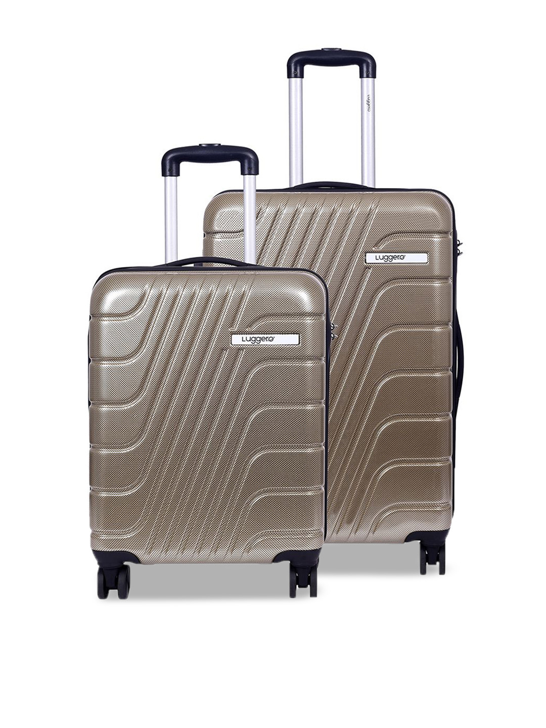 Luggero Set Of 2 Textured Hard-sided Medium & Small Cabin Trolly Bags