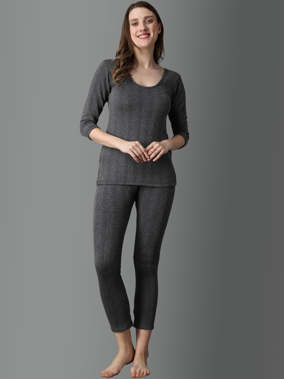 Wearslim  Women Striped Cotton Thermal Set