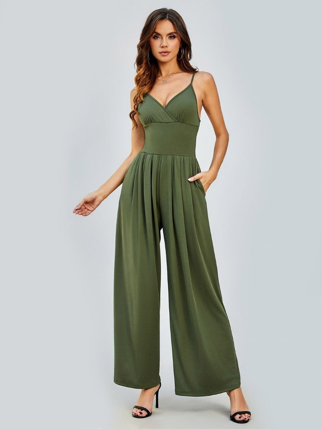 KPOP Shoulder Strap Flared Leg Basic Jumpsuit